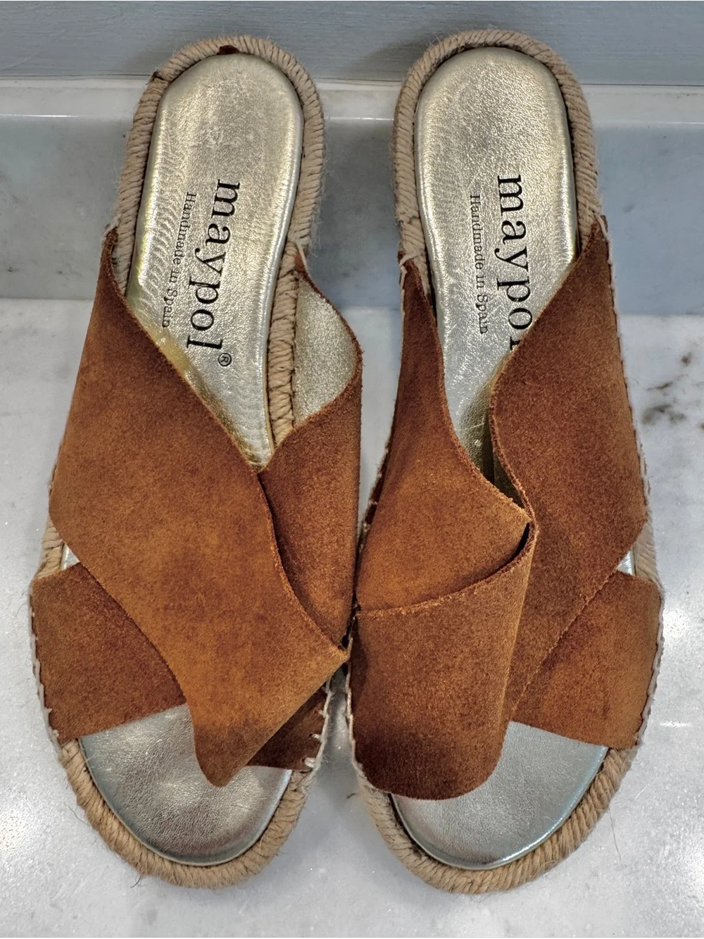 Maypol Women's Tan Suede Crossband Espadrille Slide Sandals